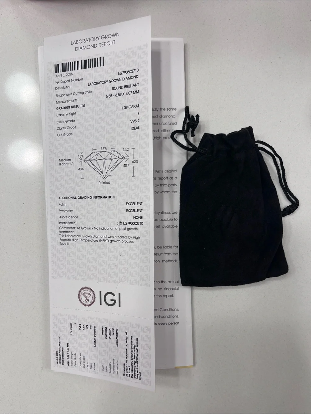 1.09 Carat Round Lab Grown Diamond